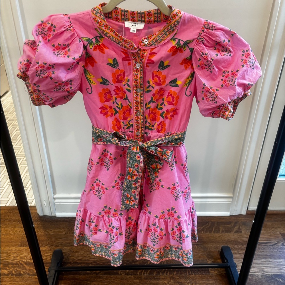 Tea Collection Girls' Pink Floral Puff-Sleeve Dress